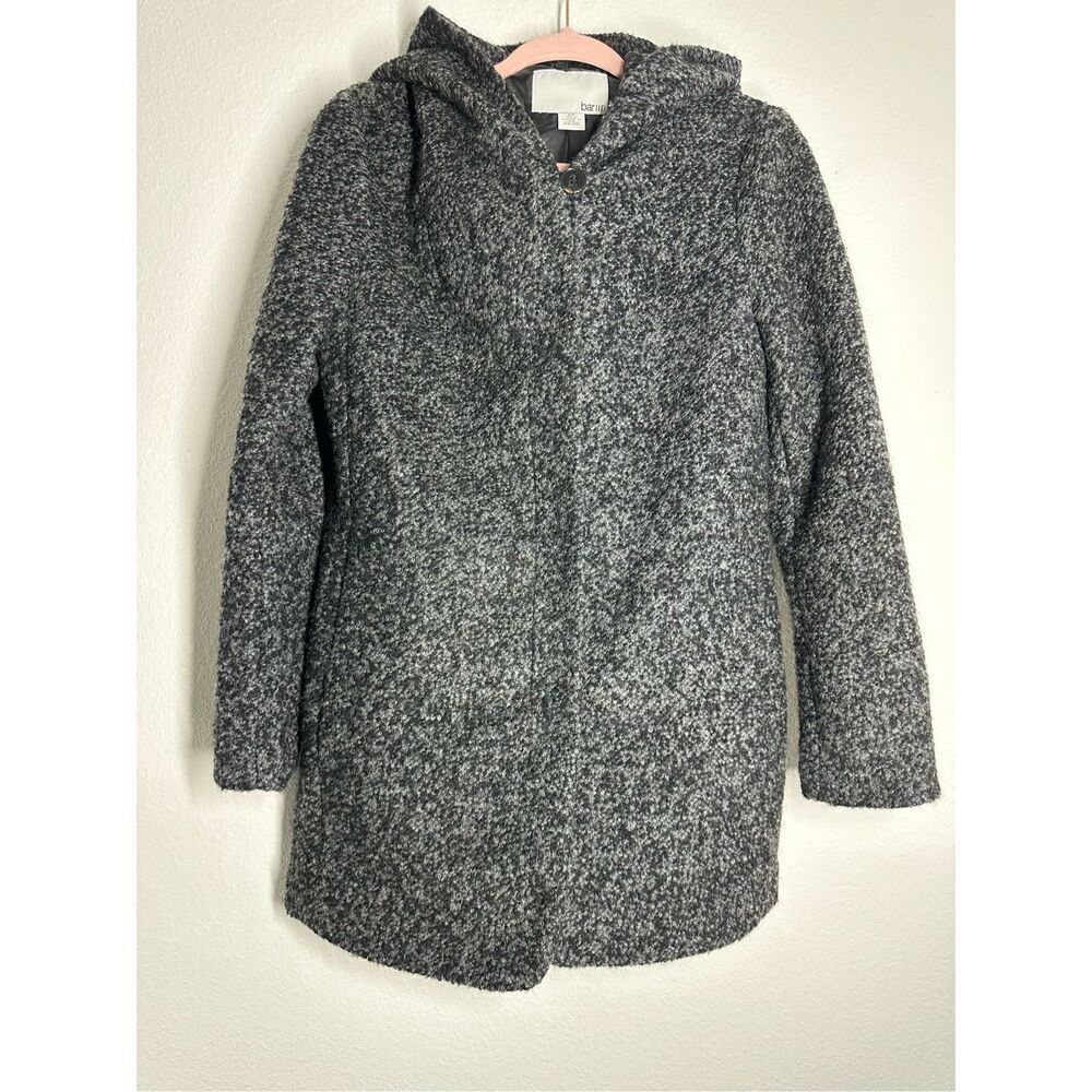 BAR III Gray Marl Women’s Wool Blend Coat Hooded Sz S/P Jacket Gray Black Lined